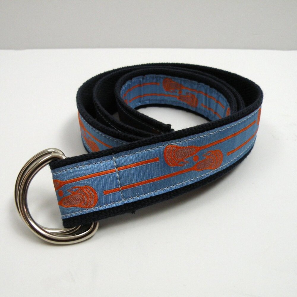 NEW The Belted Cow Company Lacrosse Print D-Ring Belt Size M